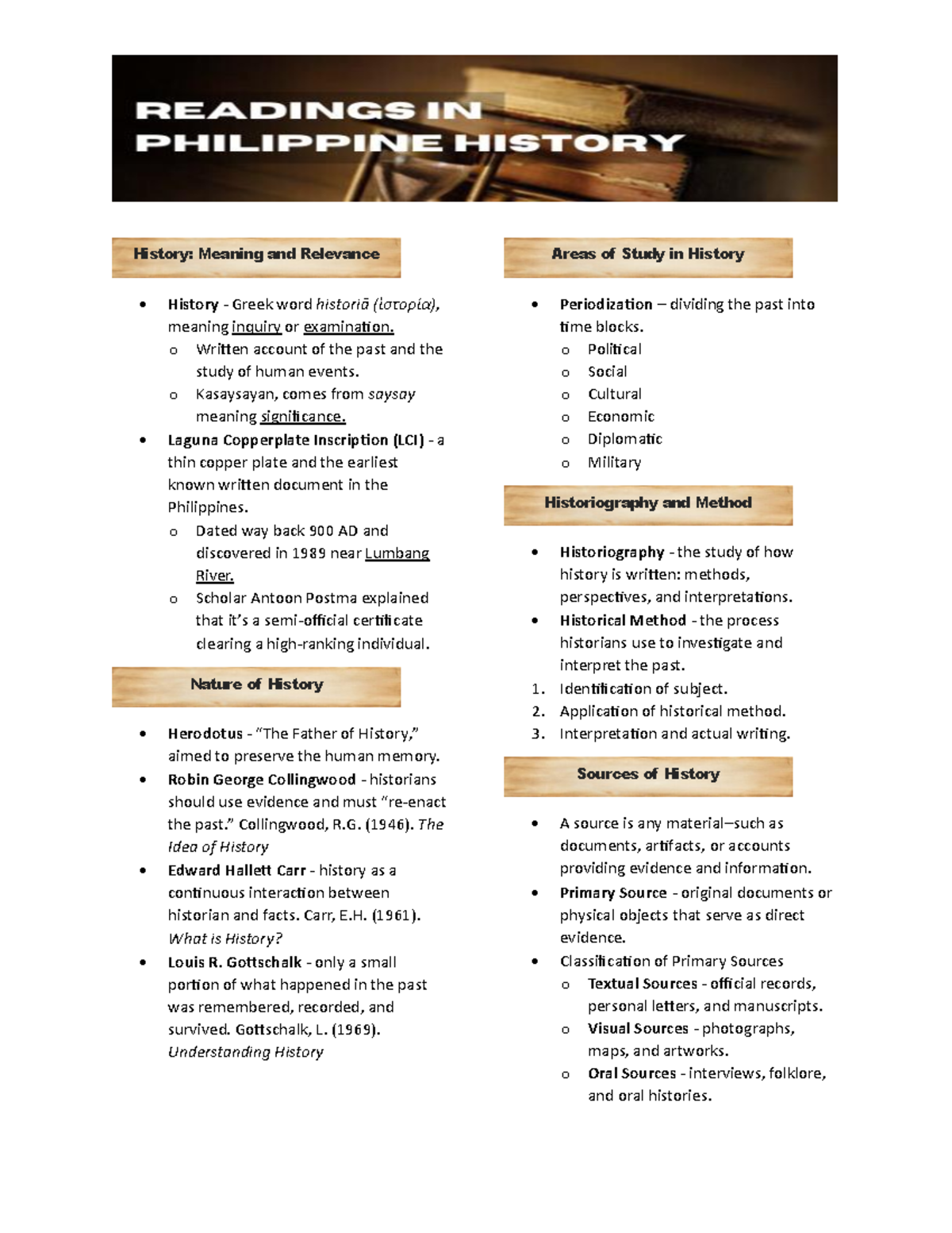 RPH- Reviewer: Understanding History, Sources, and Perspectives - Studocu