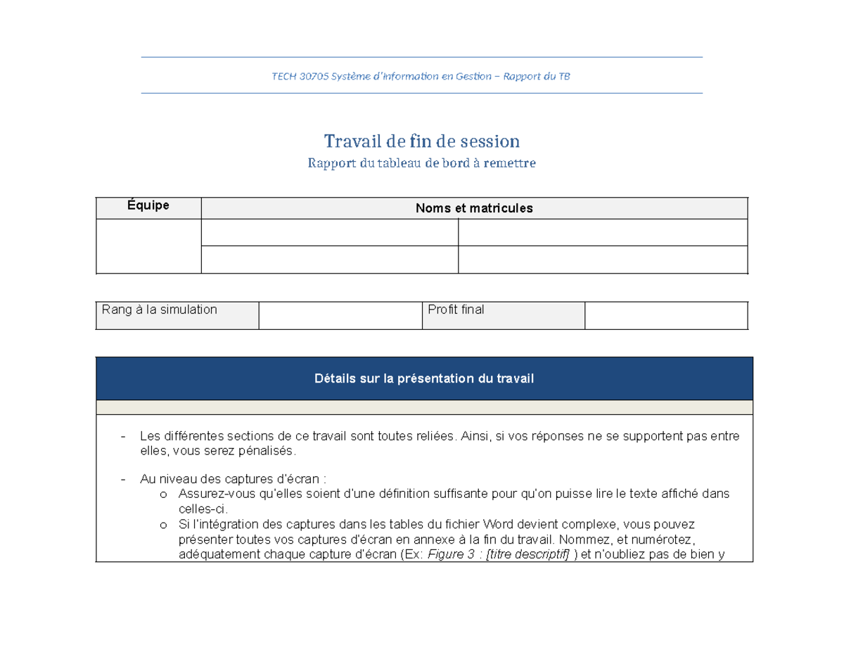 Gabarit à utiliser pour votre rapport 3 - Travail de fin de session ...