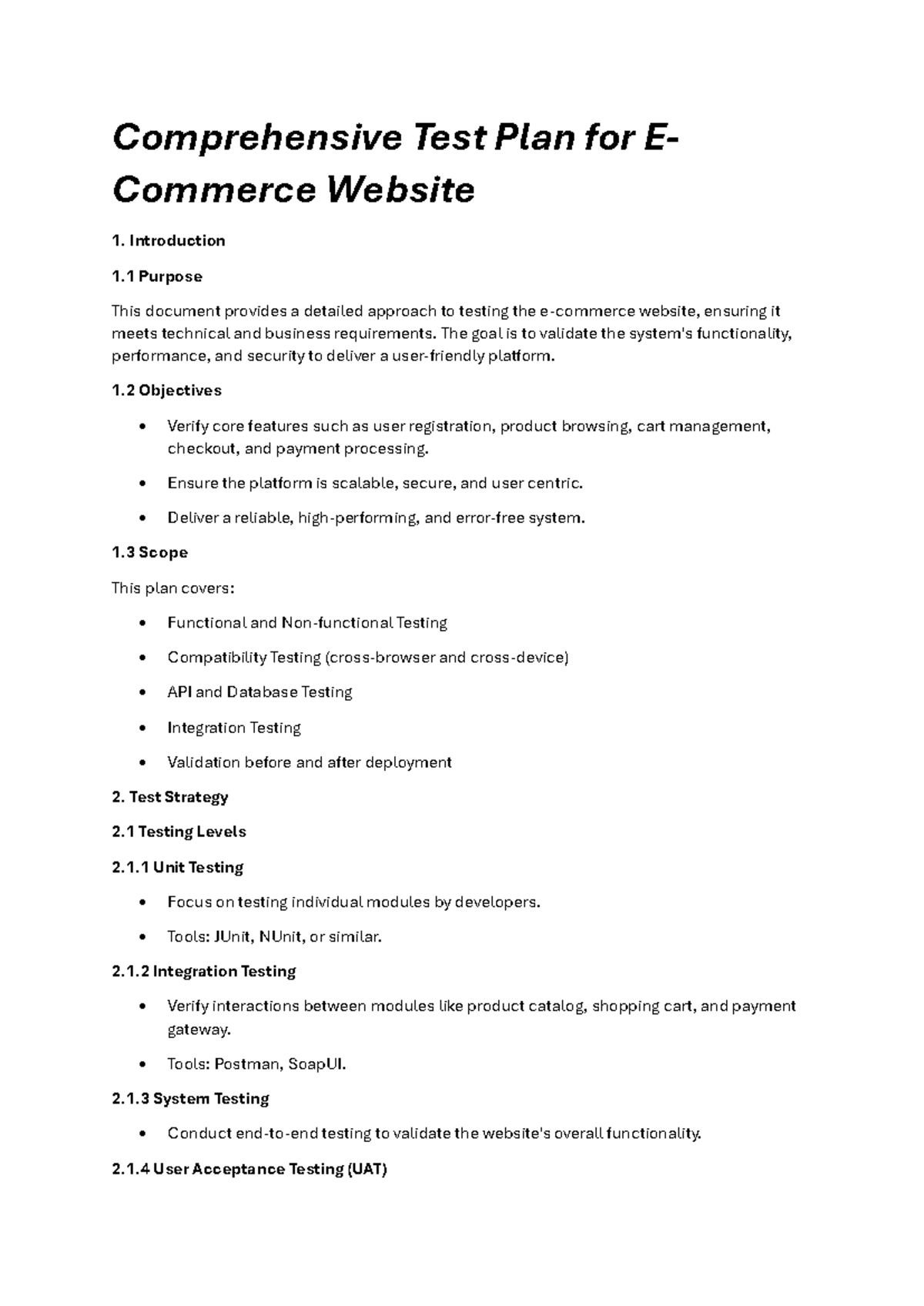 Comprehensive Test Plan for E-Commerce Website (ECTP-2023) - Studocu