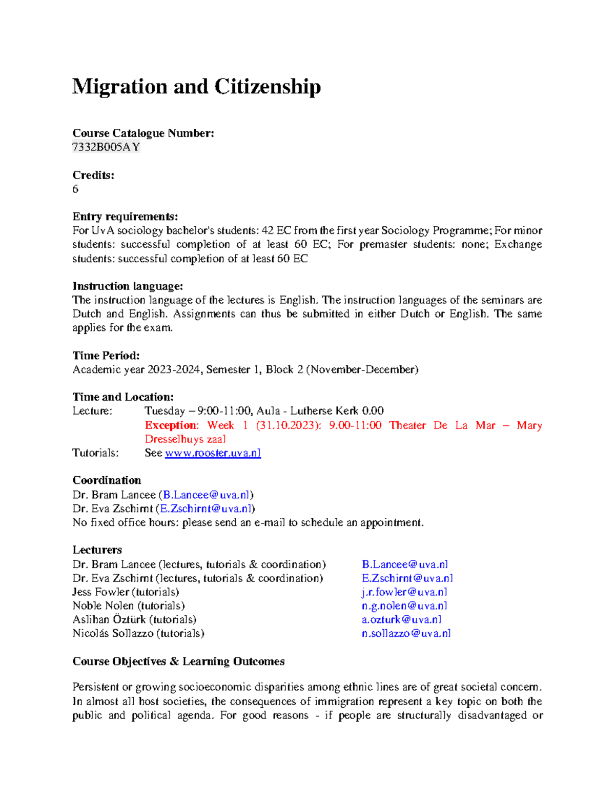 Migration and Citizenship Course Manual 7332B005AY (2023-2024 ...