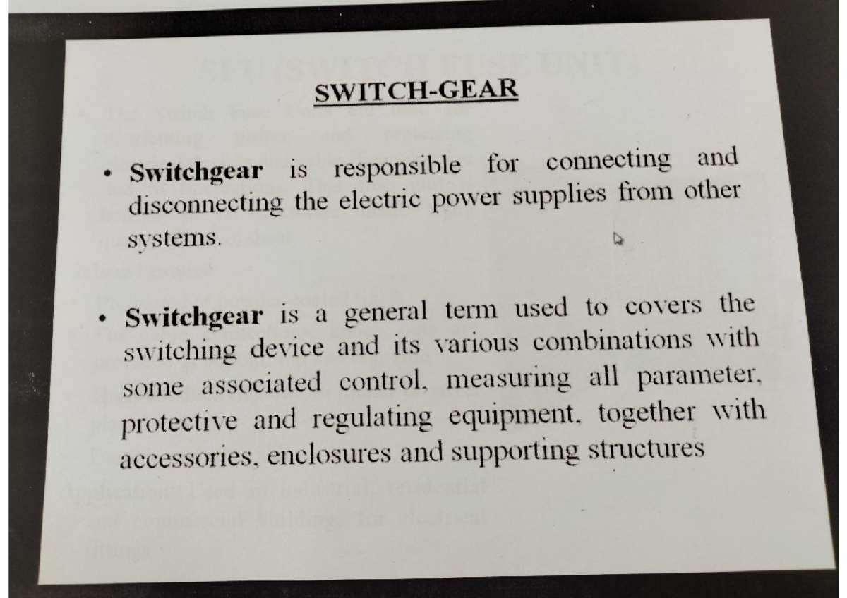 Electrical eng - Switchgear is responsible for connecting and ...