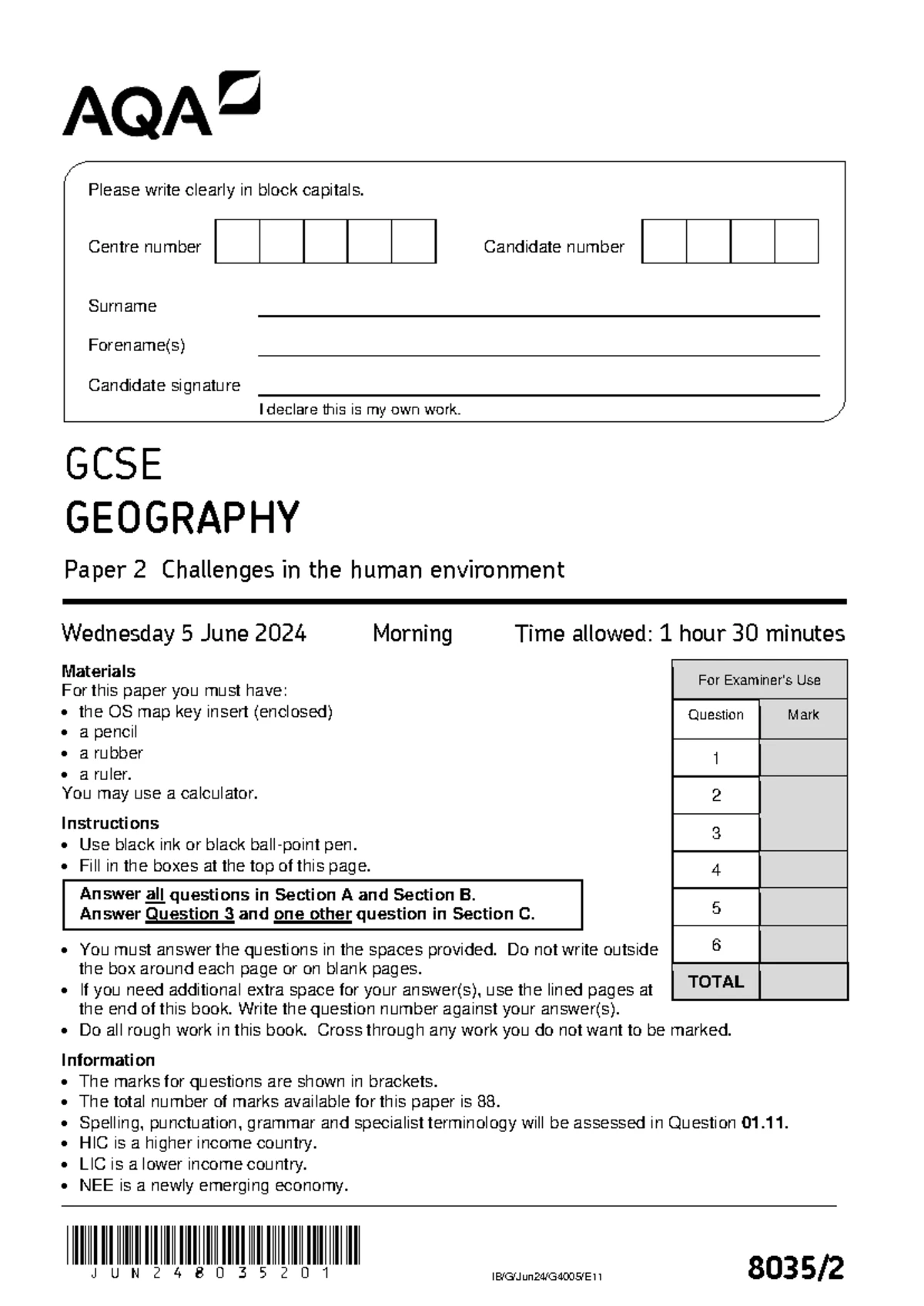 Aqa Gcse Geography 8035 2 2024 Paper 2 Markscheme Final Studocu Aqa Gcse Geography 8035 2 2024 Paper 2 Markscheme Final Studocu