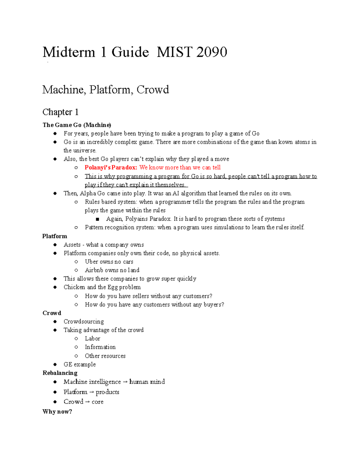 Midterm 1 Guide - Jetha study - Midterm 1 Guide MIST 2090 Machine ...