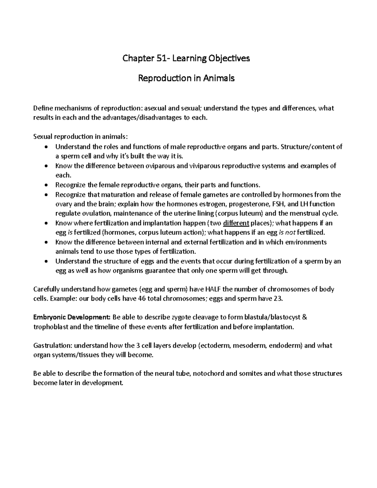Chapter 51 - Reproduction in Animals Learning Objectives - Studocu
