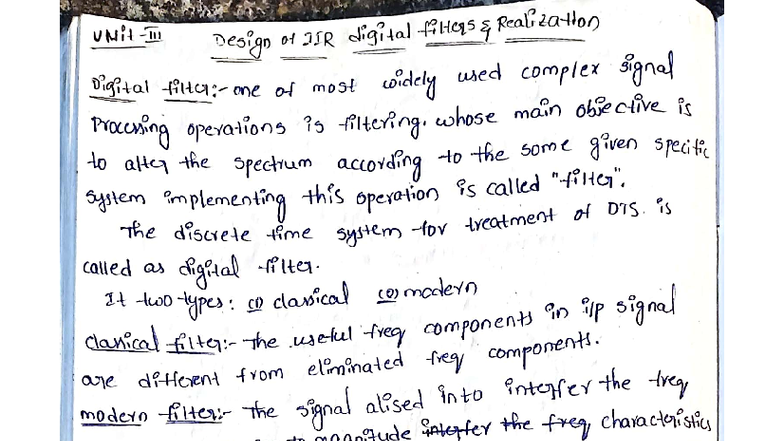 DSP U3 - Lecture Notes on Digital Filter Design and Realization - Studocu