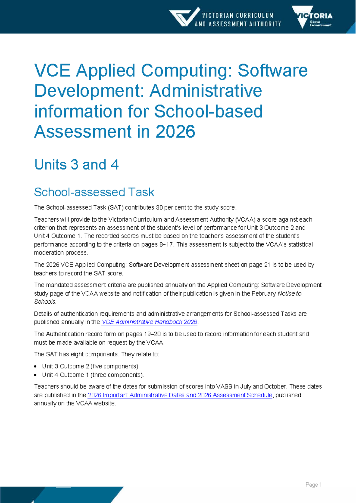 VCE Applied Computing: Software Development SAT 2026 Guidelines - Studocu