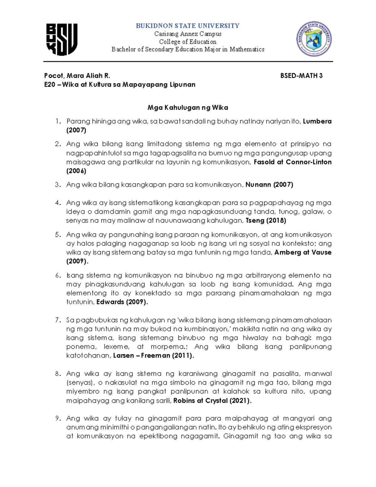 Wika - Definition of Language in Tagalog. - BUKIDNON STATE UNIVERSITY ...