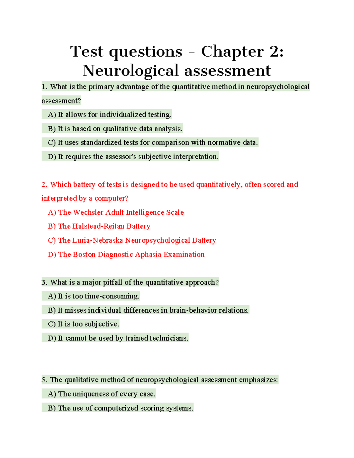 Chapter 2 - Questions and Concepts in Neurological Assessment - Studeersnel