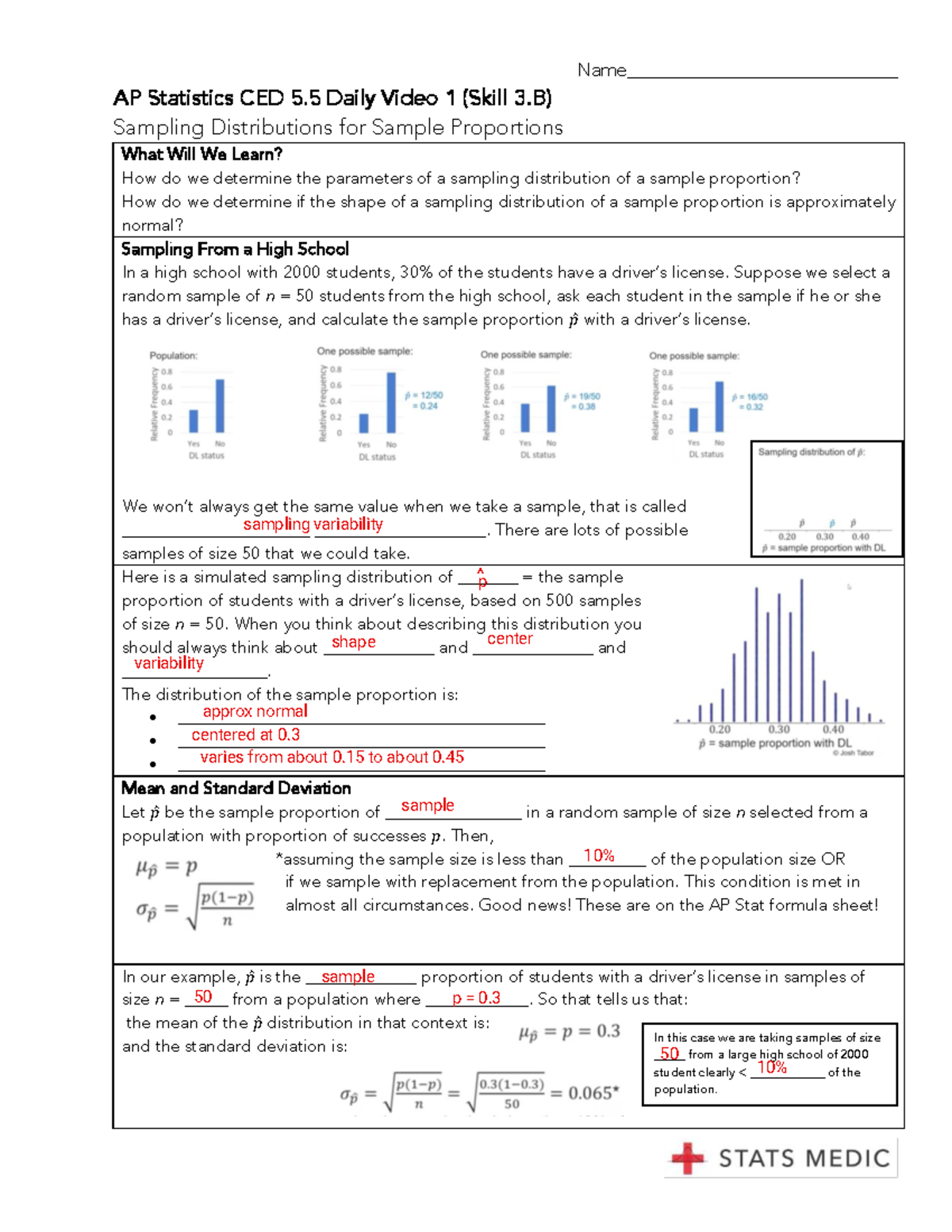 AP Statistics CED 5.5 Daily Video 1: Sampling Distributions of ...