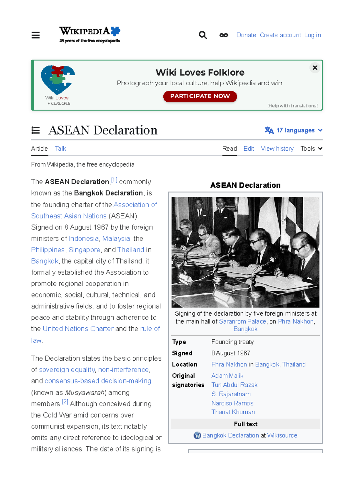 ASEAN Declaration: Founding Principles and Historical Context - Studocu