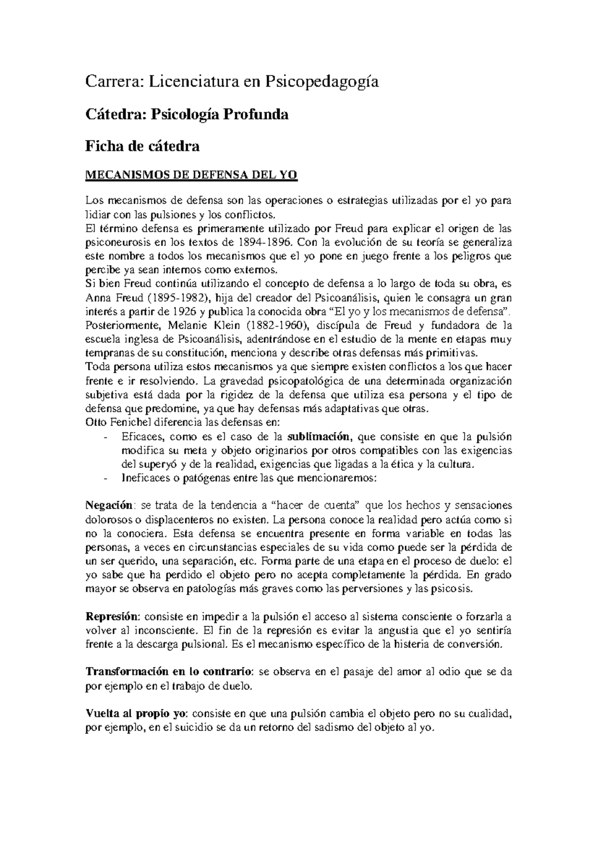 Mecanismos de Defensa del Yo en Psicología Profunda - Lic ...