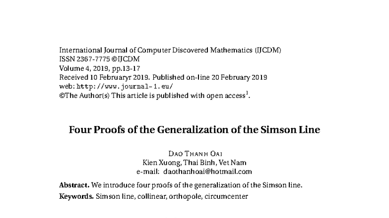Four Proofs of the Generalization of the Simson Line (IJCDM) - Studocu