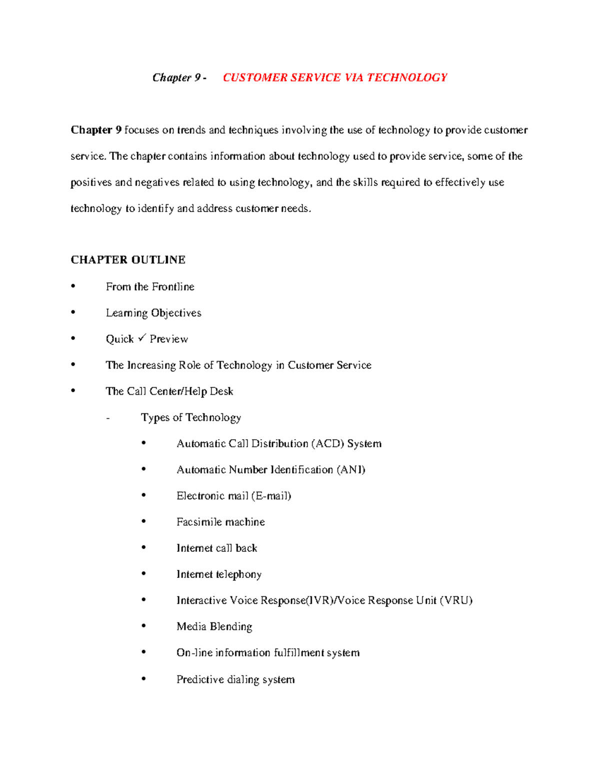 Ch09 Customer Service via Technology - Chapter 9 - CUSTOMER SERVICE VIA ...