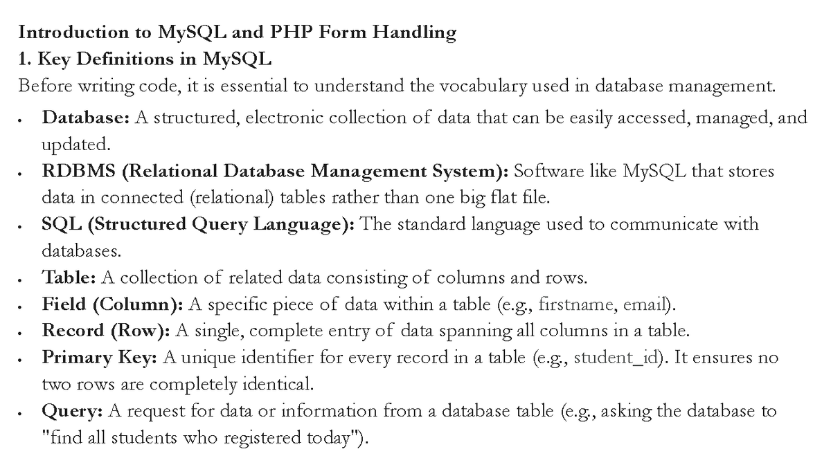 Introduction to My SQL and Form handling in PHP - Introduction to MySQL ...
