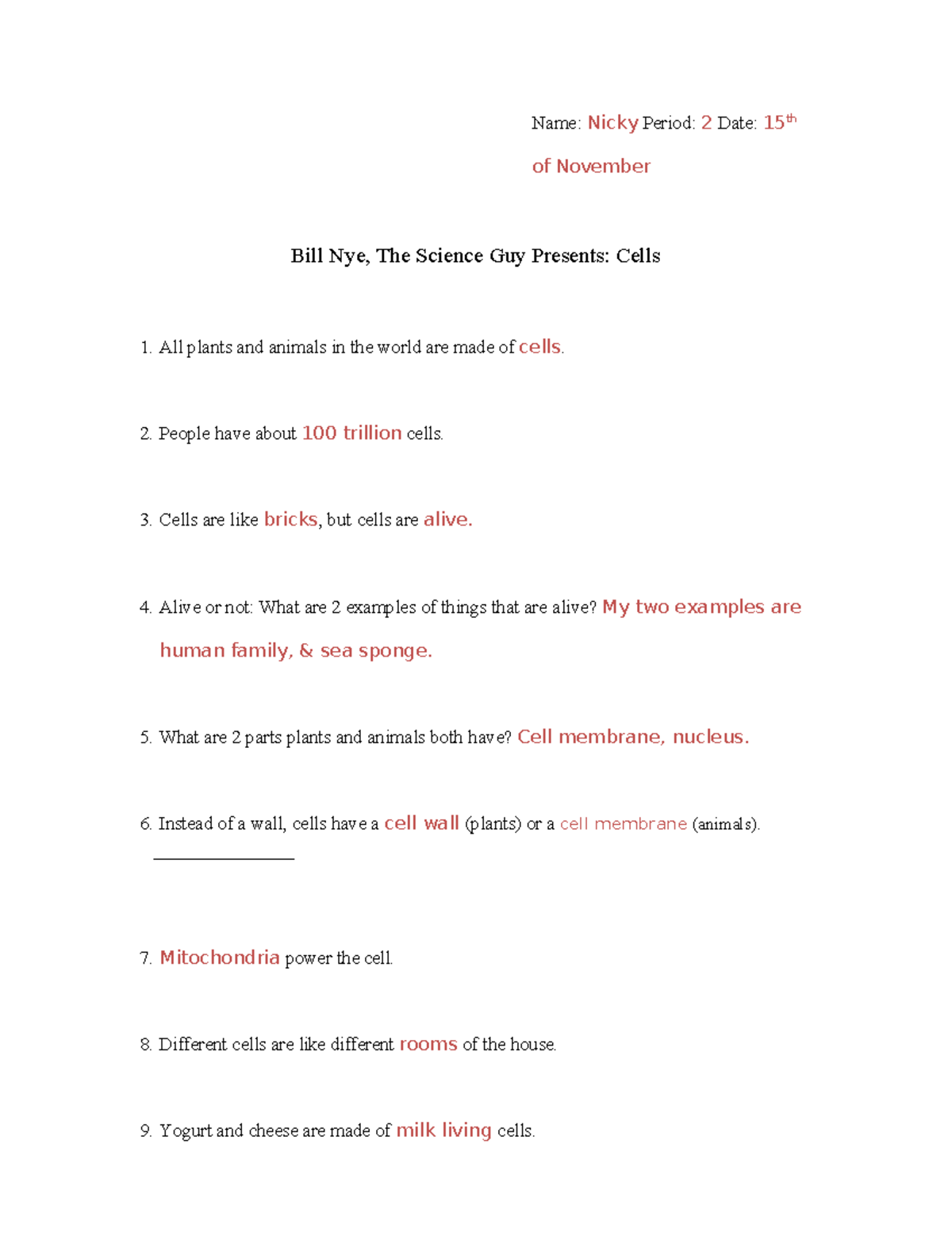 Bill Nye: Cells Video Worksheet - Science Exploration Notes - Studocu, image size:1200x1553
