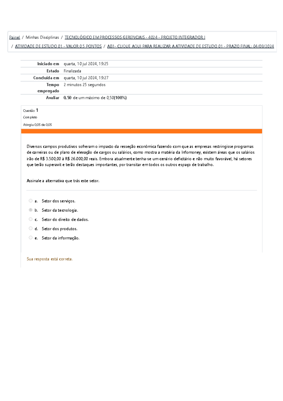 Prática como Componente Curricular I - Projeto Integrador I Avaliação 1 ...