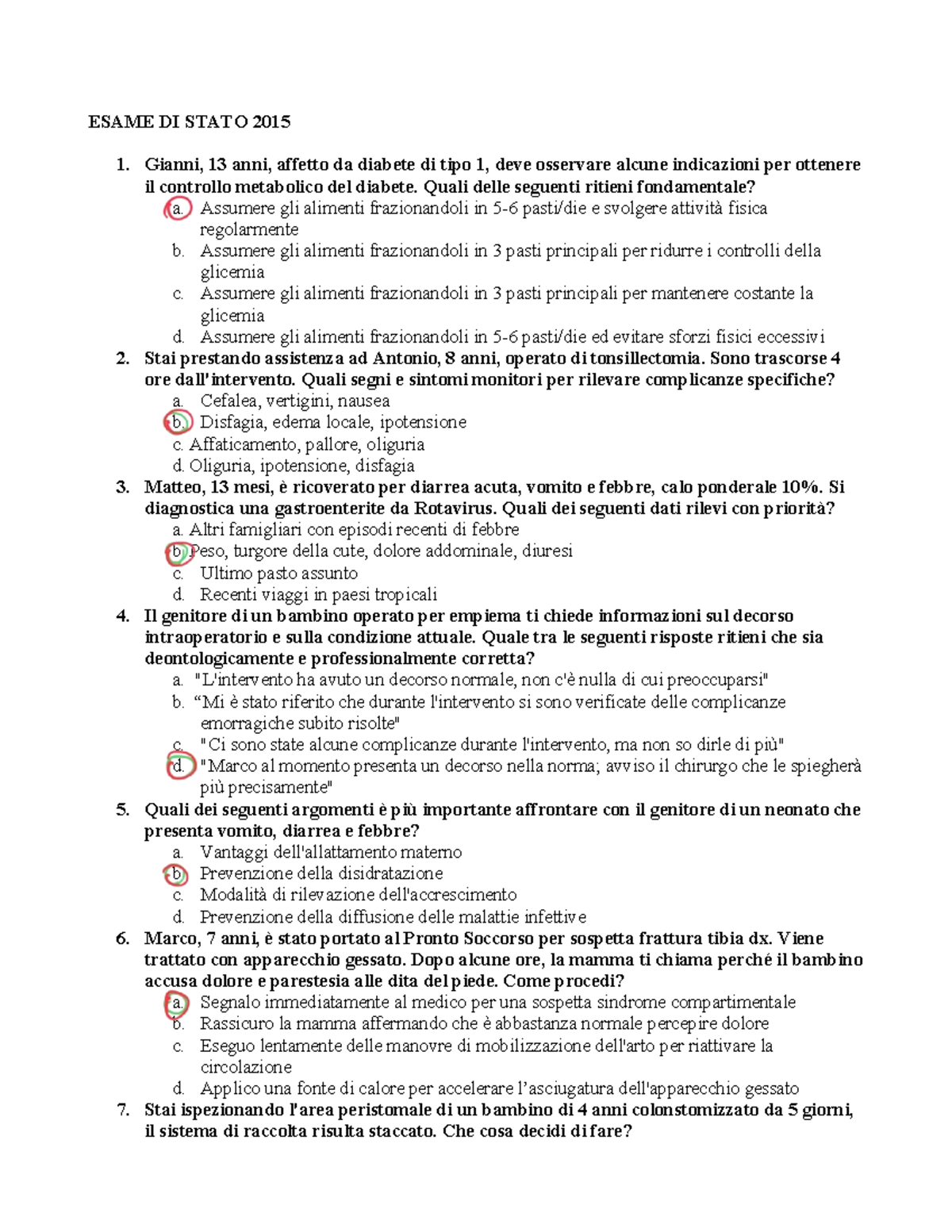 1° Simulazione - Esame di Stato 2015: Domande e Risposte Cliniche - Studocu
