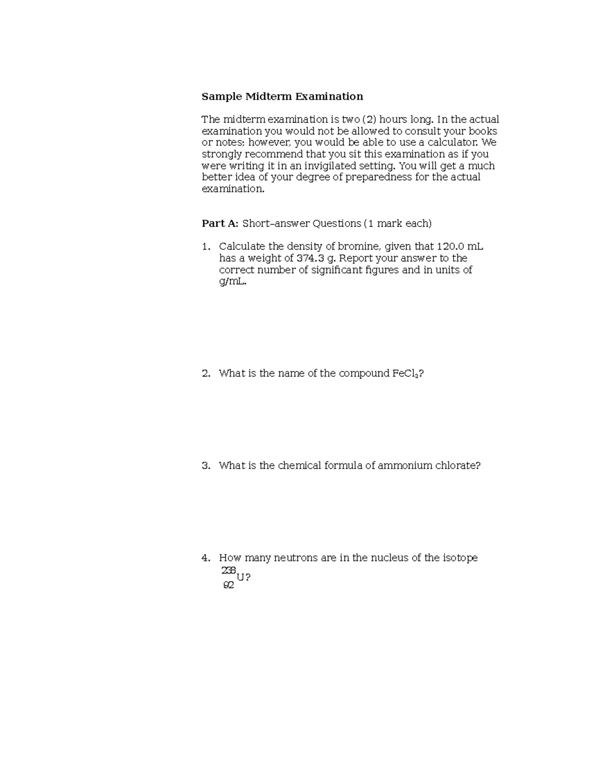 Sample Midterm Exam for Chem 217: Key Questions and Topics - Studocu
