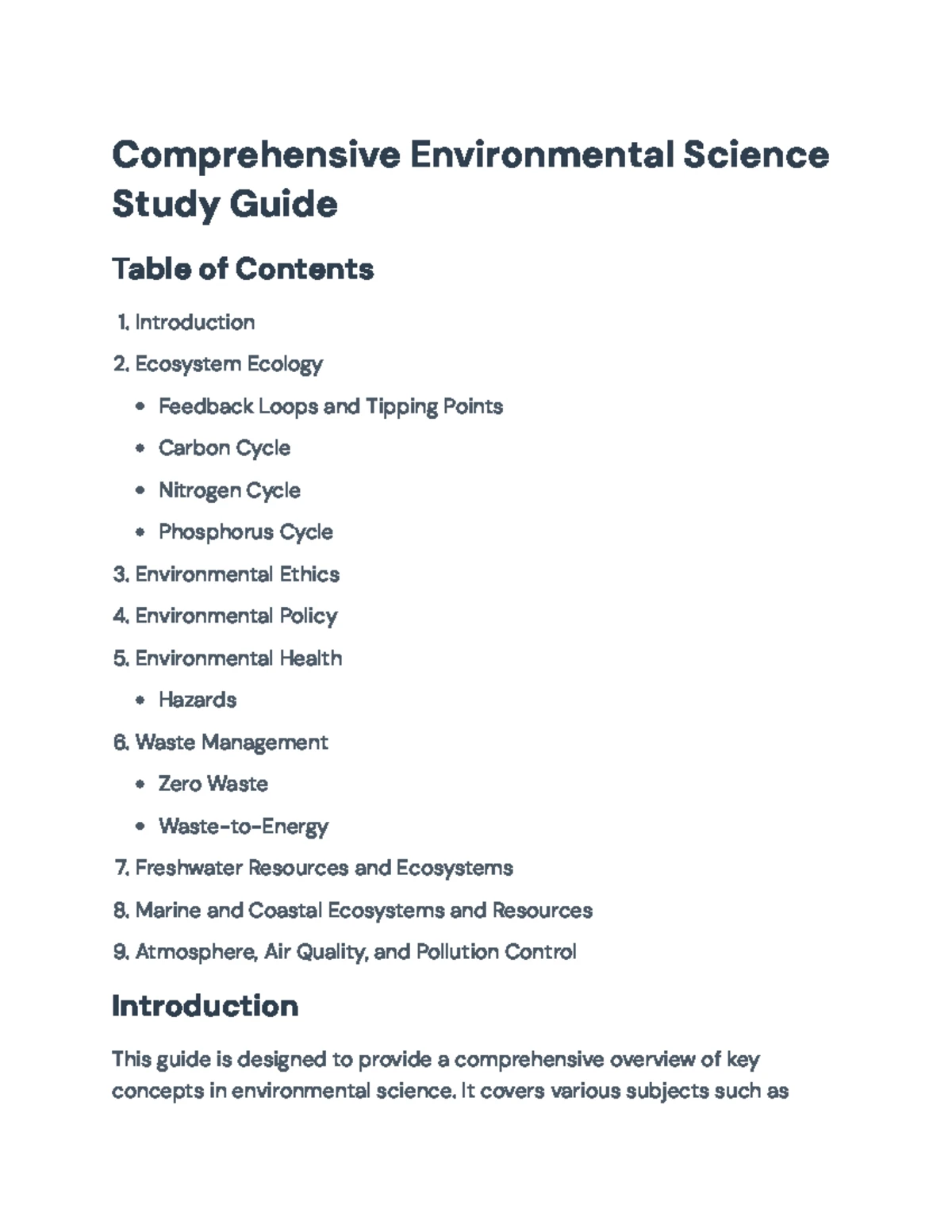 Comprehensive Study Guide on Environmental Science (ESC 101) - Studocu