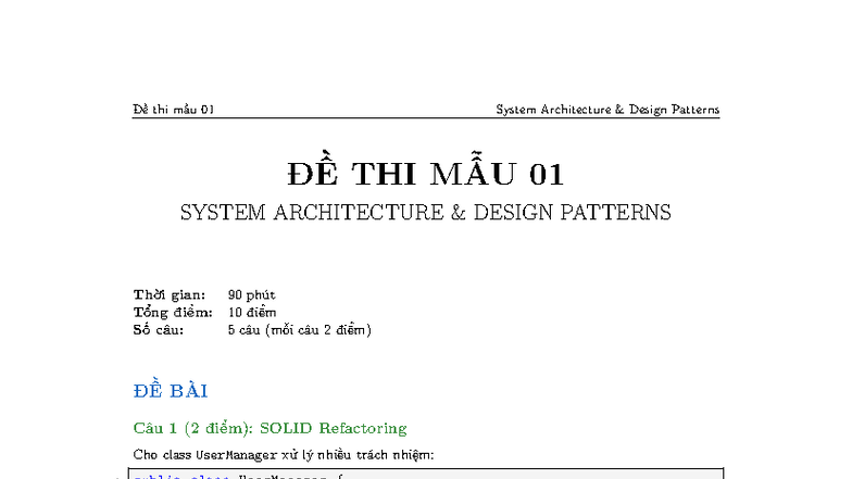 THI 01 System Architecture Design Patterns - Final Exam Guide - Studocu