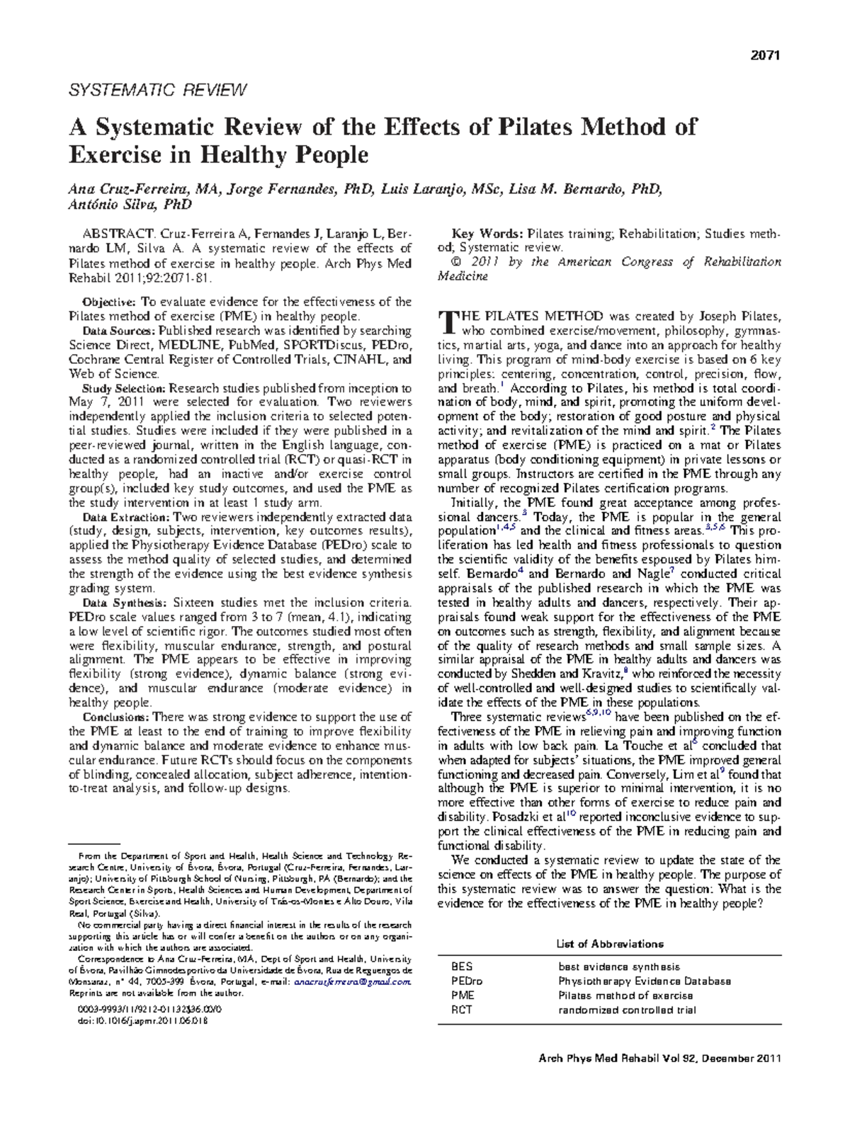 2071 SYSTEMATIC REVIEW: Effects of Pilates Method in Healthy ...