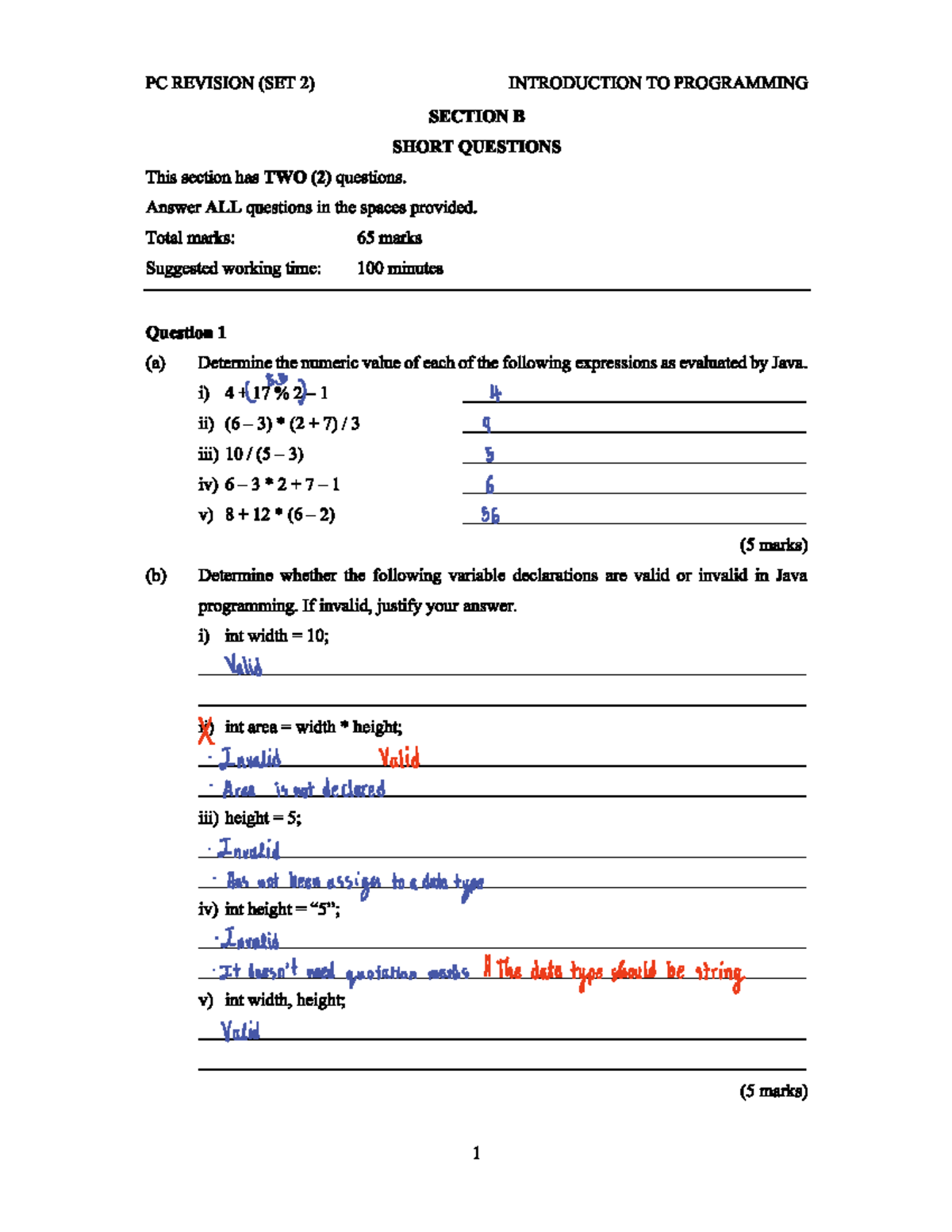 Programming Questions - PC REVISION SET 2: Intro to Programming Exam ...