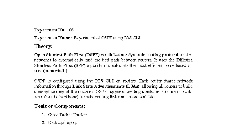 Lab 5: OSPF Configuration and Simulation Using IOS CLI (CN) - Studocu