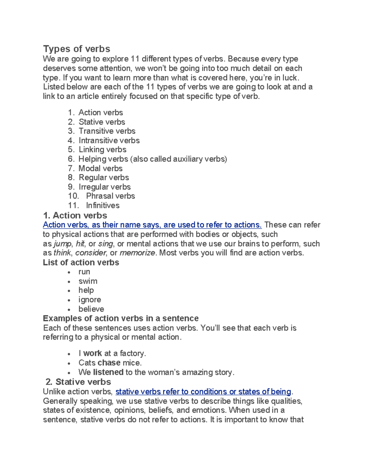 Types of Verbs: A Comprehensive Guide to 11 Categories - Studocu