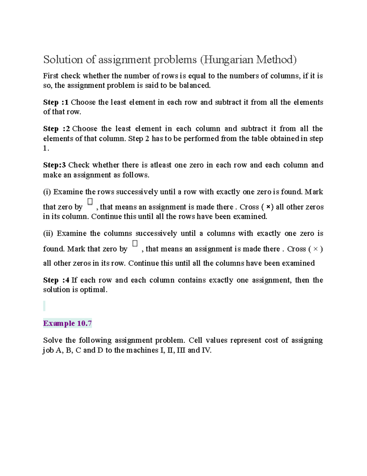 Mathematics Assignment Problem Solution - Hungarian Method Guide - Studocu