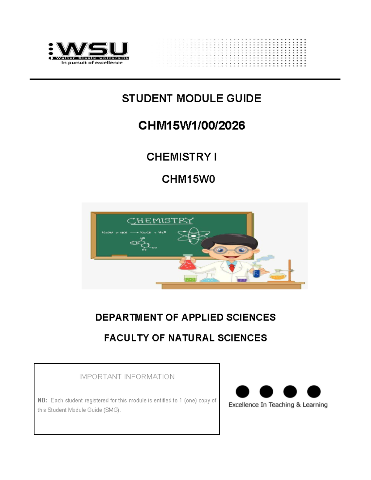 2026 Student Module Guide for Chemistry I CHM15W0 - Studocu
