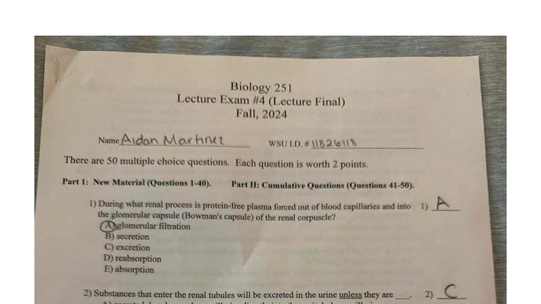 Biology 251 Lecture Final Exam Review - Fall 2024 - Studocu
