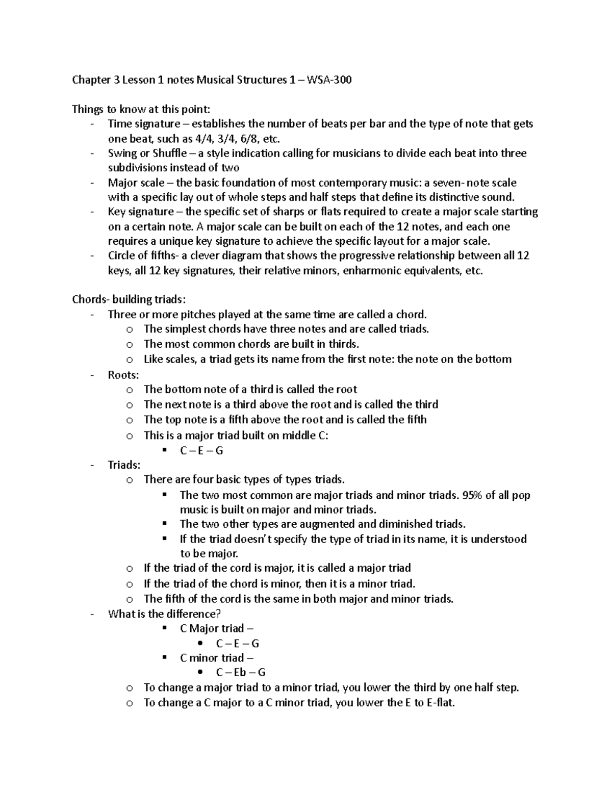 Chapter 3 Lesson 1 notes Musical Structures 1 - Chapter 3 Lesson 1 ...