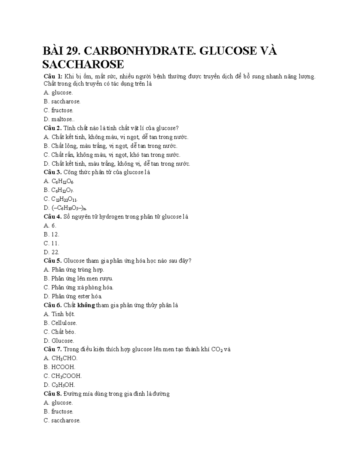 TRẮC NGHIỆM KHTN 29-32: CARBOHYDRATE, PROTEIN, POLYMER - Studocu