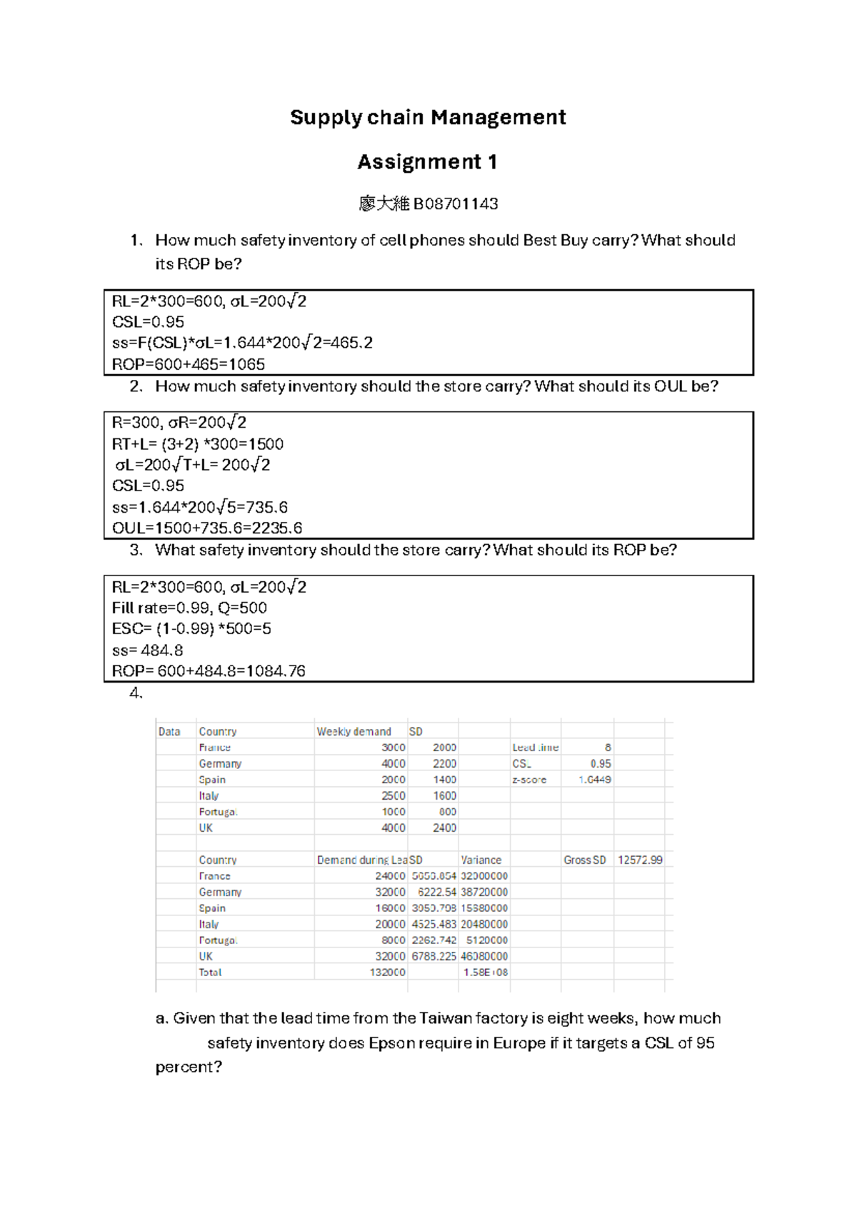 SCM Assignment 1 - SCM HW1 - Supply chain Management Assignment 1 廖大維 B ...