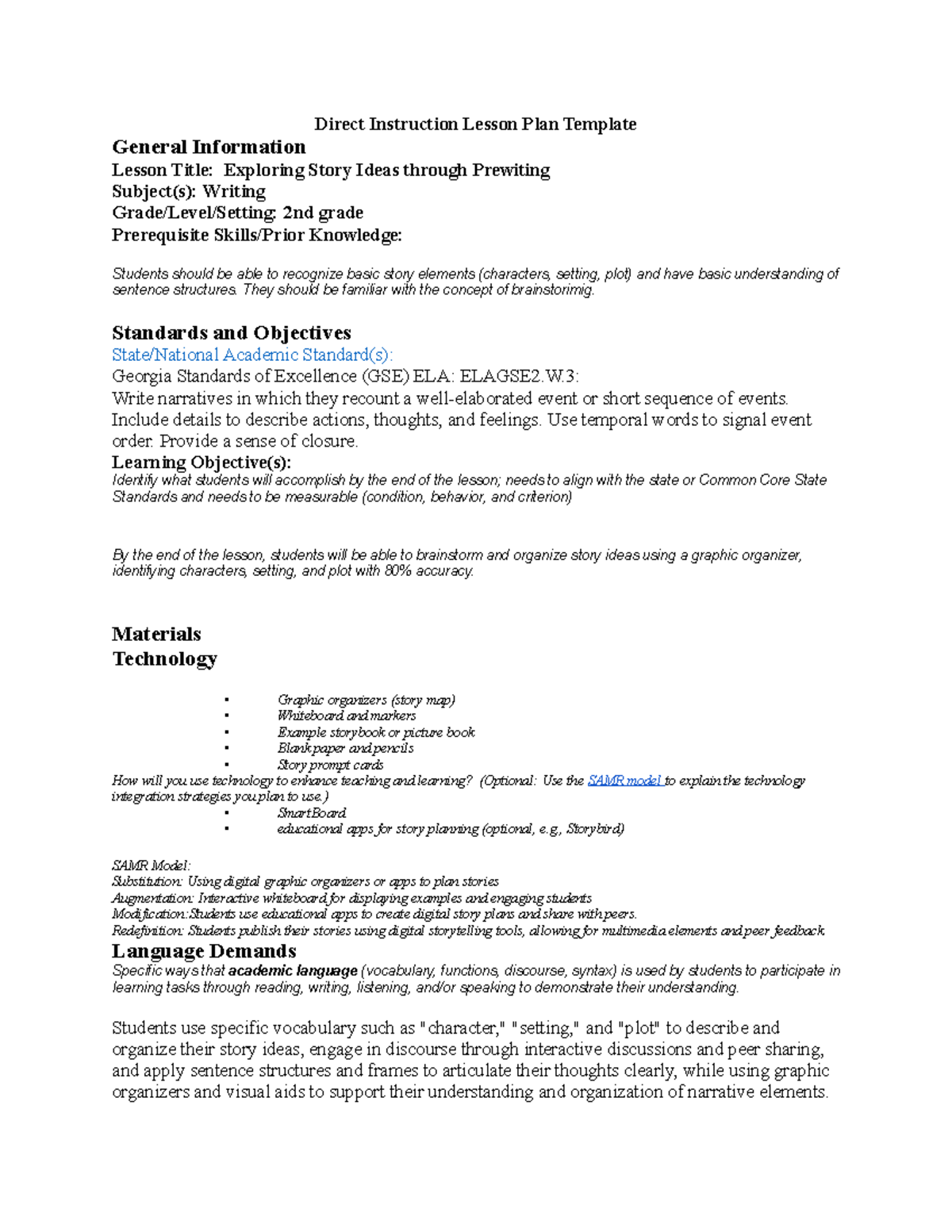 Lp direct instruction lesson plan template - Direct Instruction Lesson ...