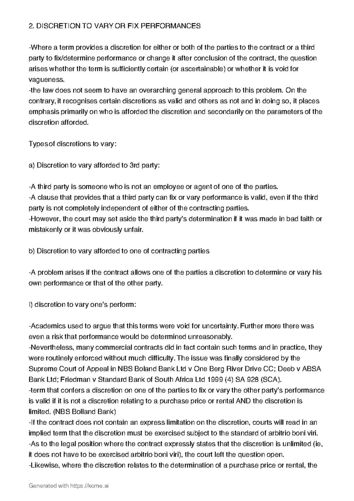 2. Discretion to Vary or Fix Performances in Contract Law (LAW 60E91718 ...