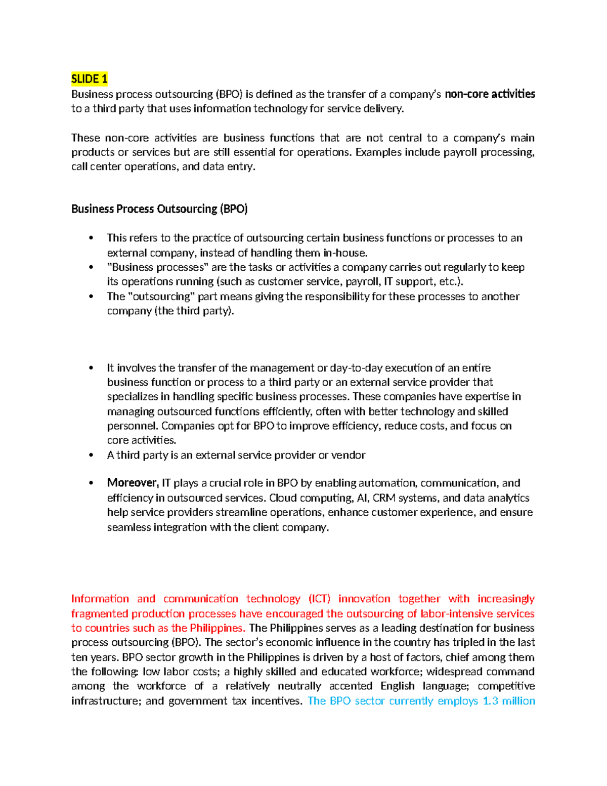 Business process outsourcing - These non-core activities are business ...
