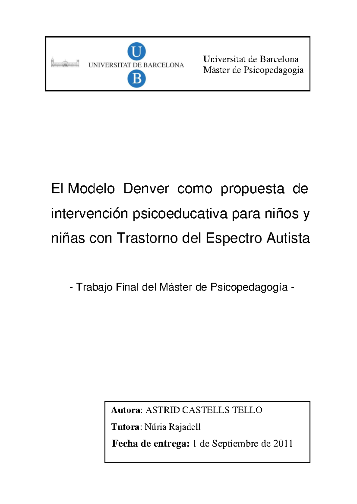 Modelo Denver: Intervención Psicoeducativa en TEA - Trabajo Final ...