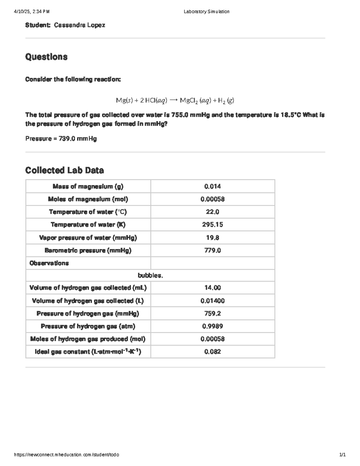 Gas Law Laboratory Simulation - Student: Cassandra Lopez - Studocu