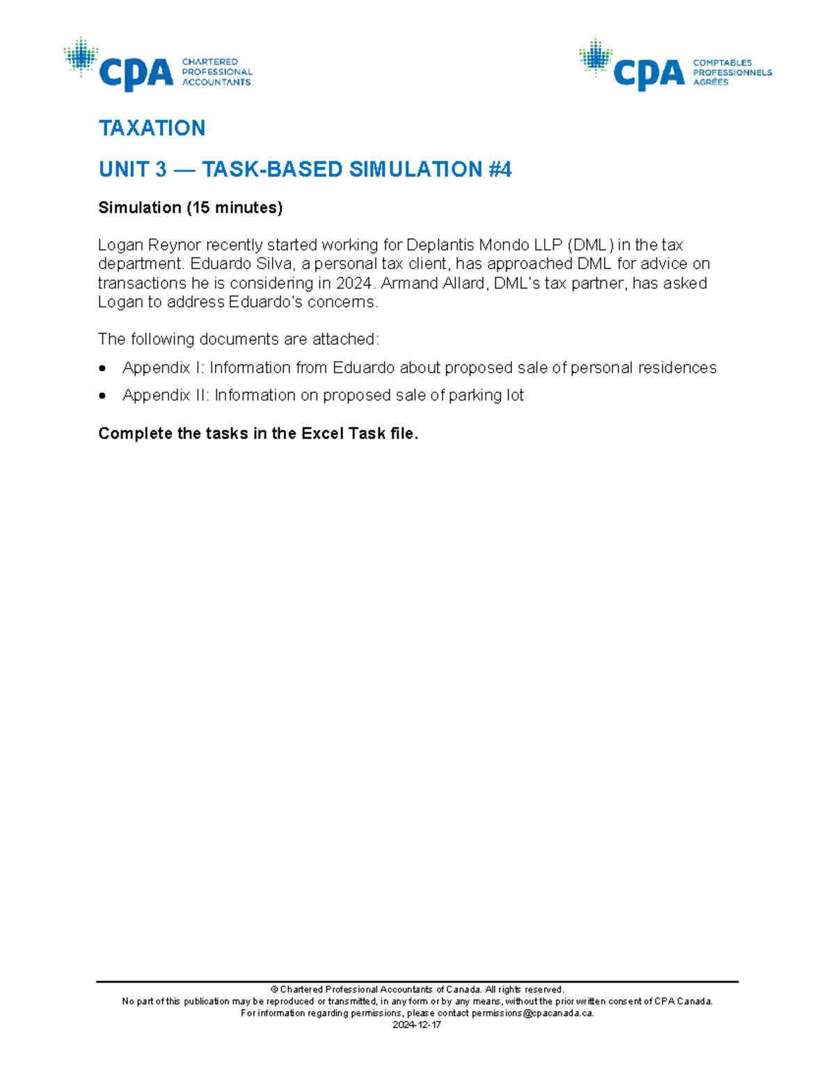 TAX 2502E Unit 3 Simulation: Eduardo Silva's Tax Advisory Case - Studocu