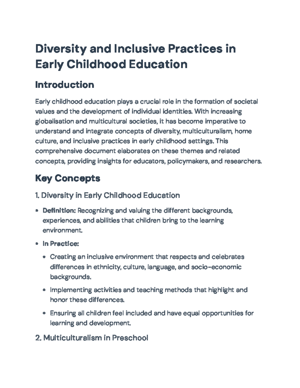 Diversity and Multiculturalism in Early Childhood Education Practices ...