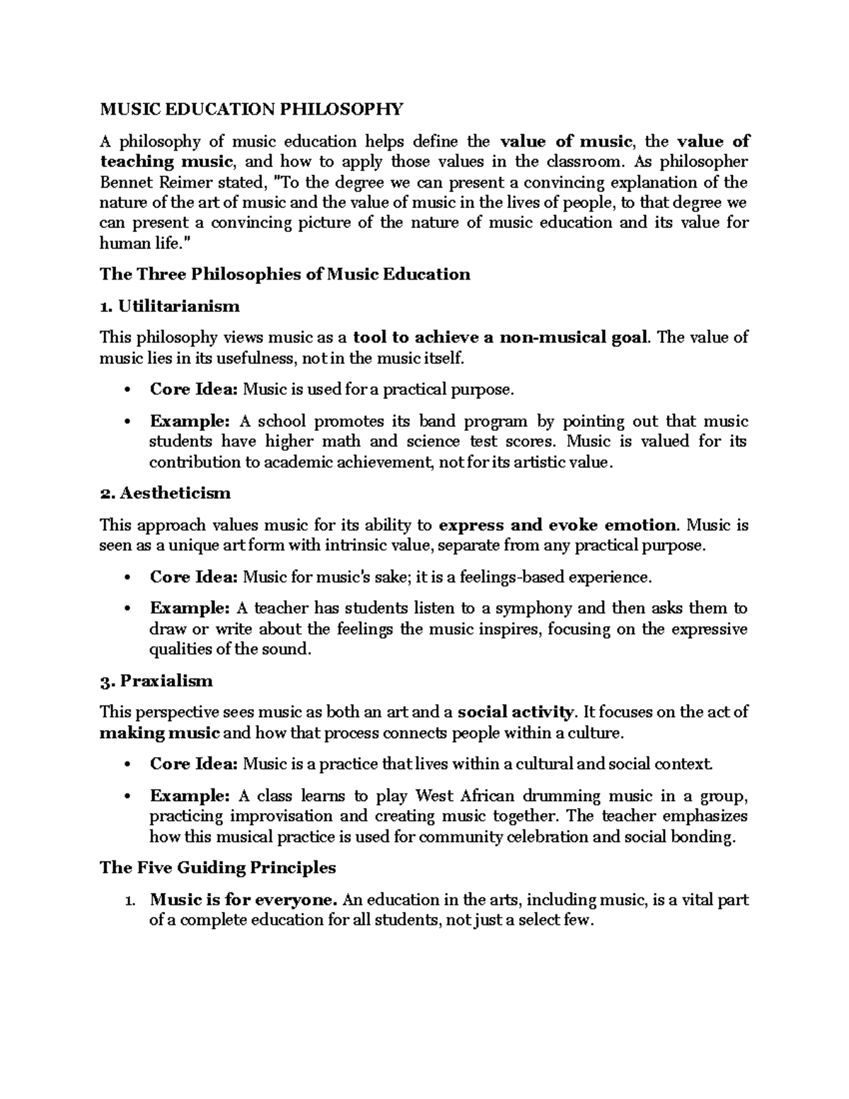 MUSIC-101: Philosophy and Importance of Music Education - Studocu
