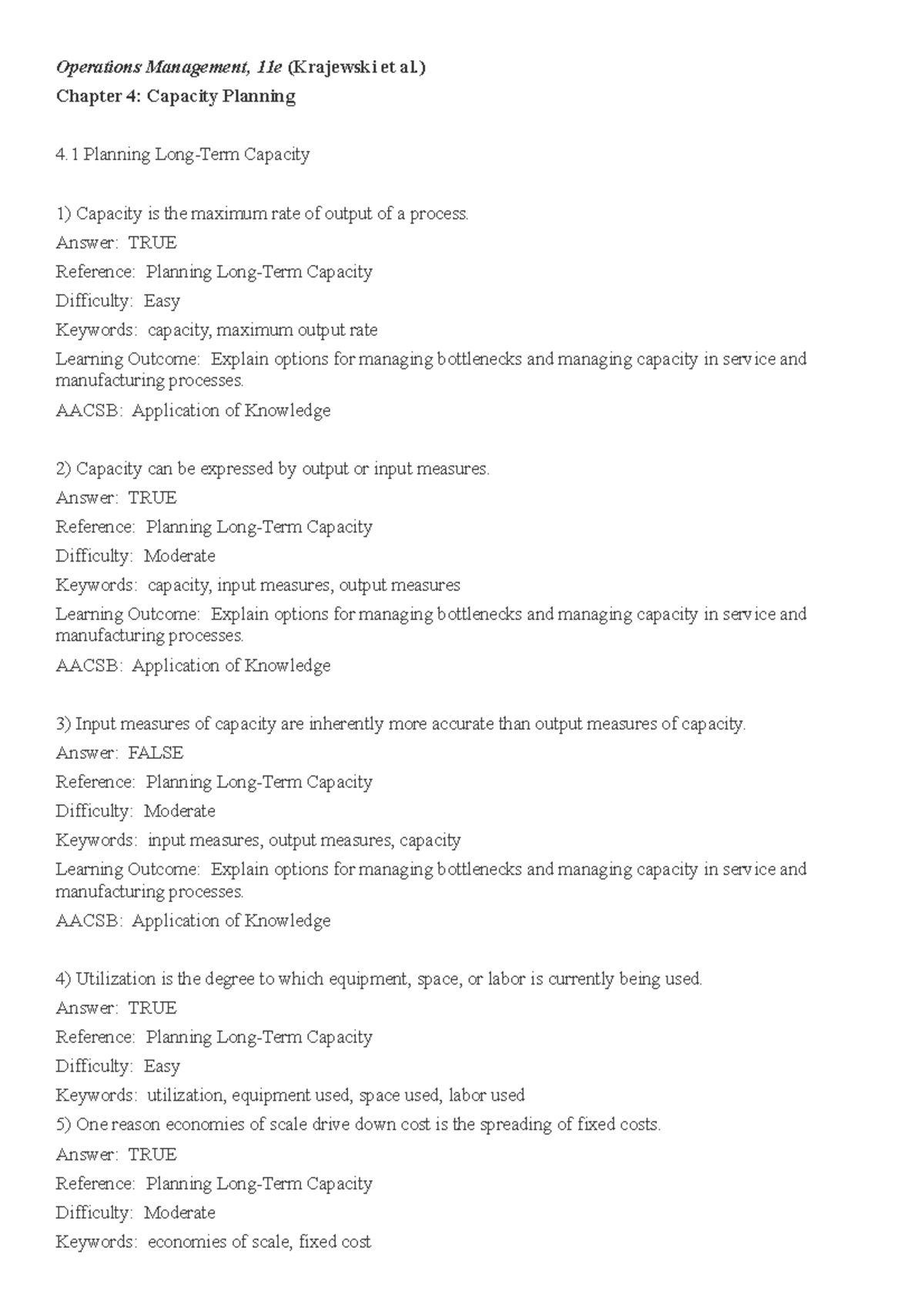 POM 11e Ch.4 Capacity Planning Notes and Key Concepts - Studocu