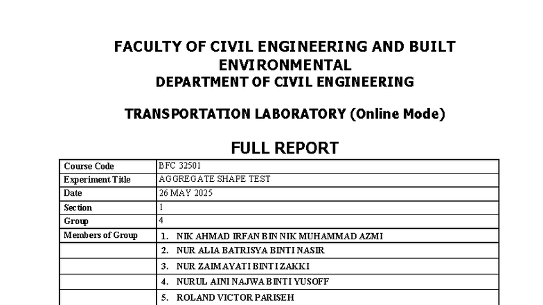 BFC 32501 Aggregate Shape Test Full Report - Group 4 - Studocu