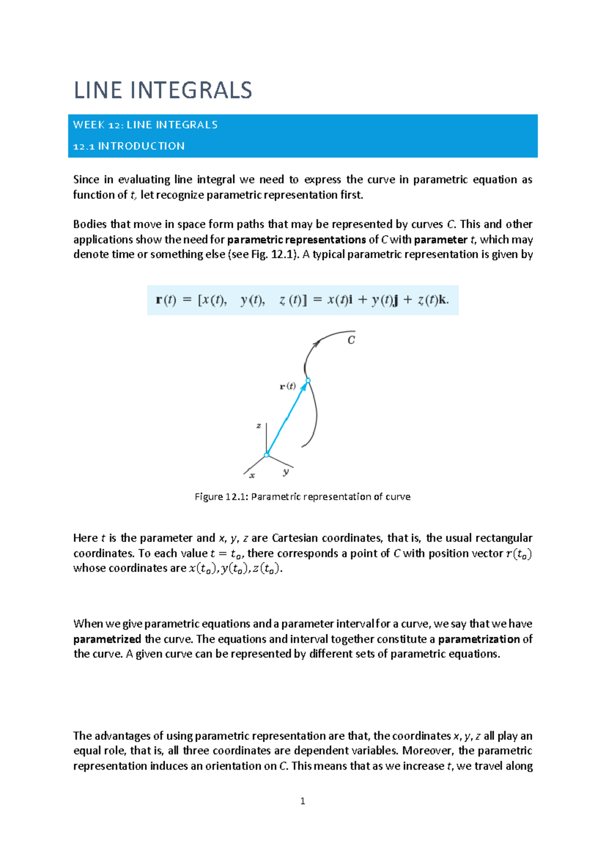 Week 12 - 14 Notes - mathematics kix1001 - LINE INTEGRALS WEEK 12: LINE ...