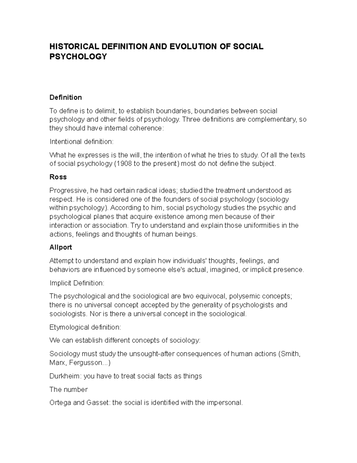 HISP 101 Lecture Notes: Historical Evolution of Social Psychology - Studocu