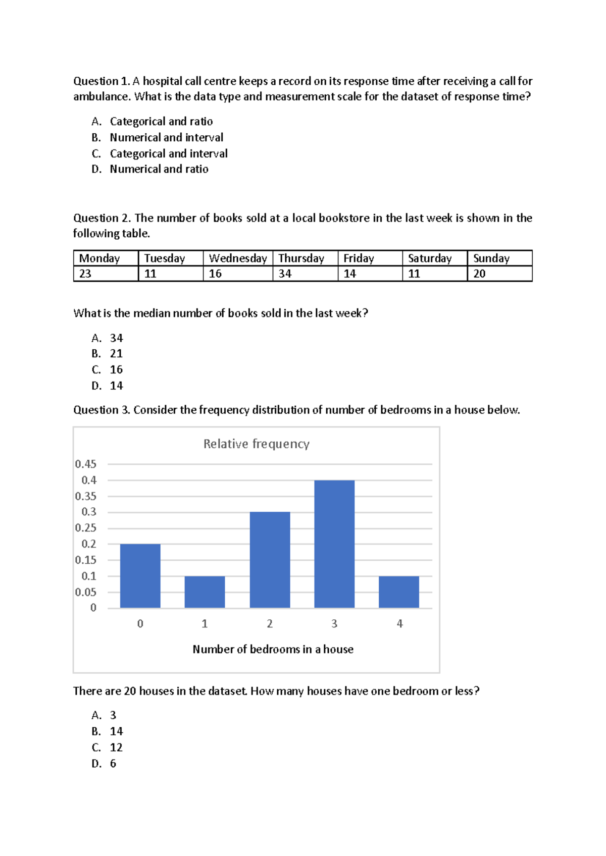 Midterm Practice Exam Sample 2 for Statistical Analysis - Studocu