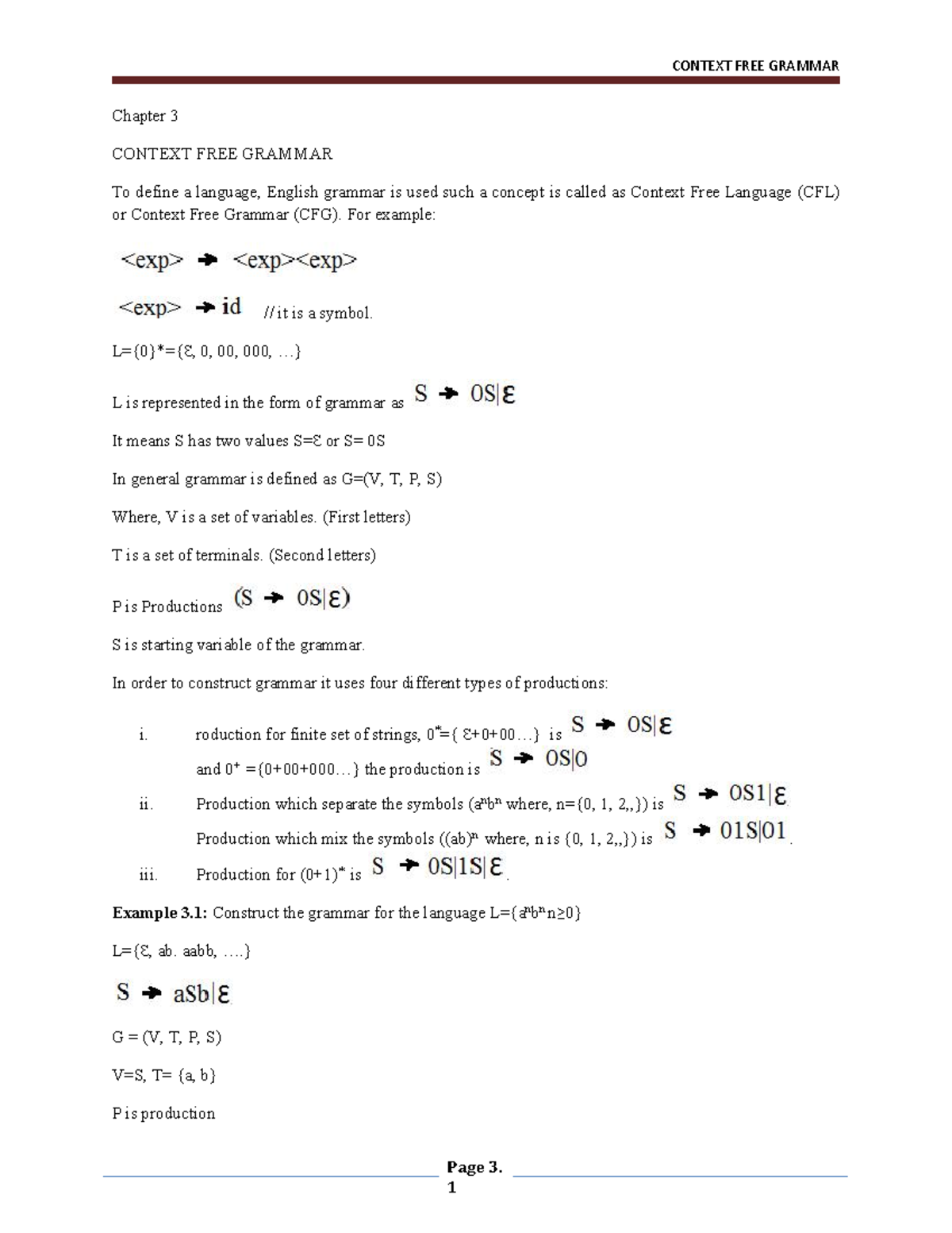 Chapter 3: Context Free Grammar and Derivation Trees - Studocu