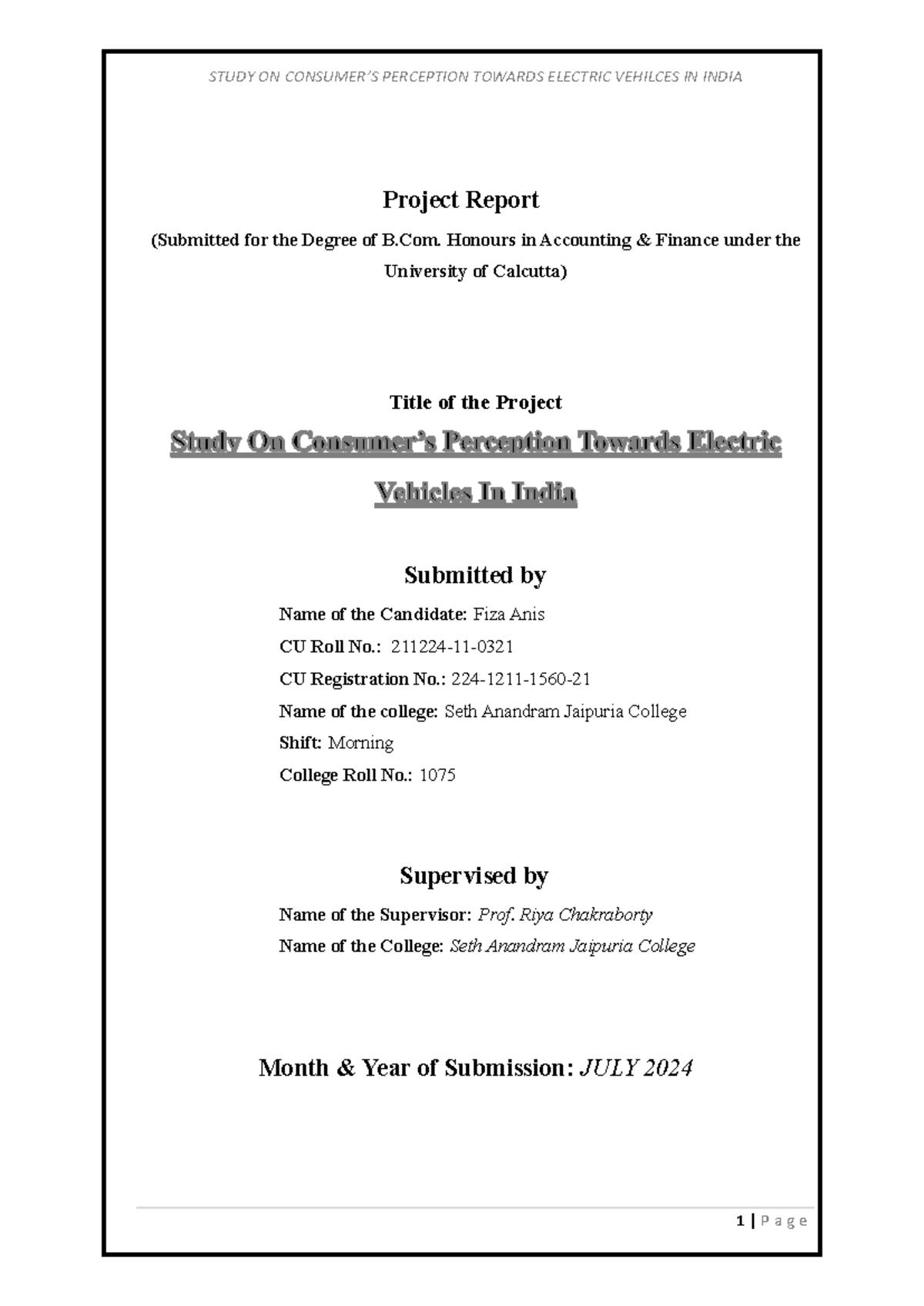 Study OF Consumer Perception Towards Electric Vehicle final pdf ...