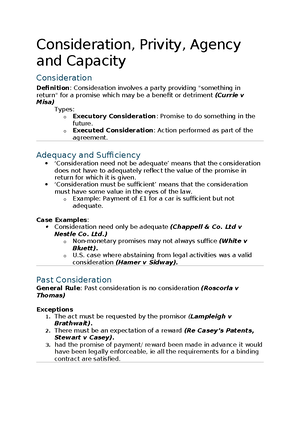 1. Consideration - Consideration, Contractual Intention, and Agency ...